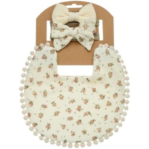 Baby Girls Floral Print Headbands and Bibs, Cotton Bib and Headband for Newborn Infant Toddlers Teething Eating