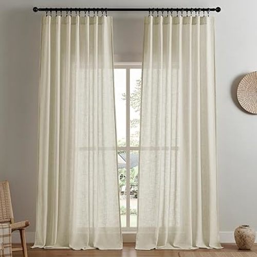 Joydeco Linen Curtains 72 Inch Length 2 Panel Sets,Light Filtreing Curtains for Bedroom 52 Inche Wide Living Room Drapes with Back Tab & Rod Pockets (W52 x L72 Inch, Linen)
