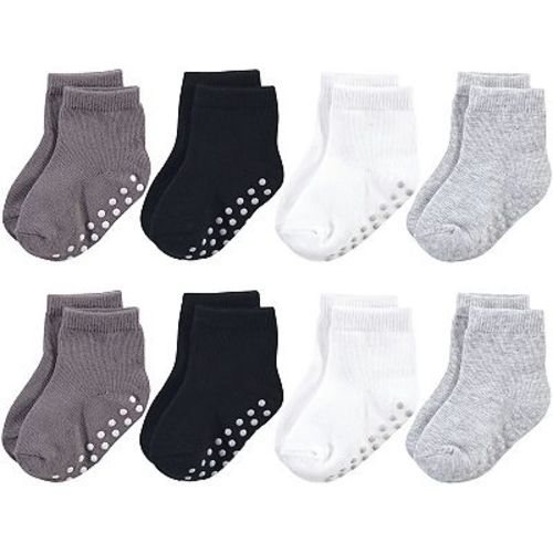 Touched by Nature Baby and Toddler Boy Organic Cotton Socks with Non-Skid Gripper for Fall Resistance, Solid Black