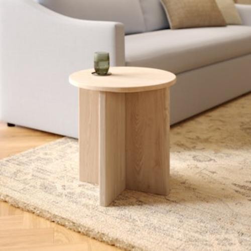 Sporo Travertine Side Table - Natural Oak | Article