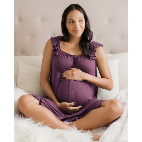 Ruffle Strap Labor & Delivery Gown | Burgundy Plum - Kindred Bravely