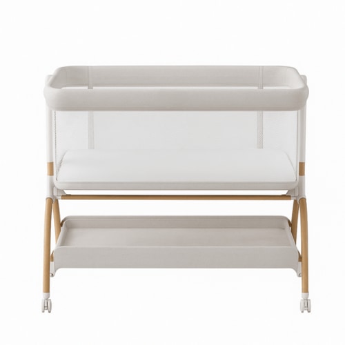 Adjustable Baby Bassinet with Drop-Down Side, Storage, and Mesh