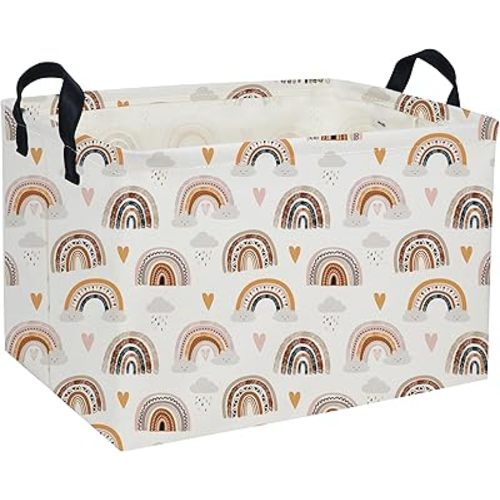 Rectangular Kids Baskets Rainbow Basket Kids Storage Bins Girls Basket Cute Storage Bin Organizer Box Room Decor for Home(Cute rainbow)