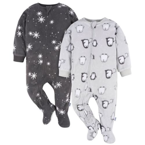 Gerber Baby Neutral Blanket Sleeper, Grey Snowmen, 2-Pack, 12 Months