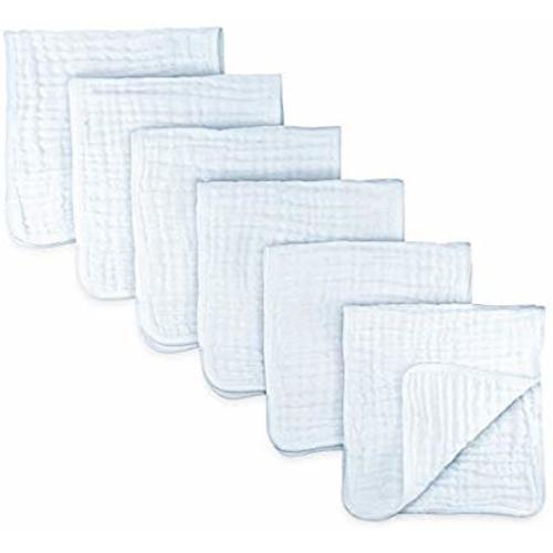 Comfy Cubs Muslin Burp Cloths 6 Pack Large 100% Cotton Hand Washcloths 6 Layers Extra Absorbent and Soft (White)