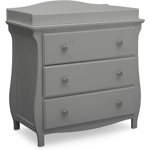 Delta Children Lancaster 3 Drawer Dresser with Changing Top and Interlocking Drawers - Greenguard Gold Certified, Grey