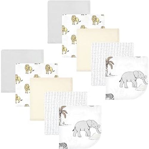 Hudson Baby Unisex Baby Flannel Cotton Washcloths 10-Pack, Neutral Safari World, One Size