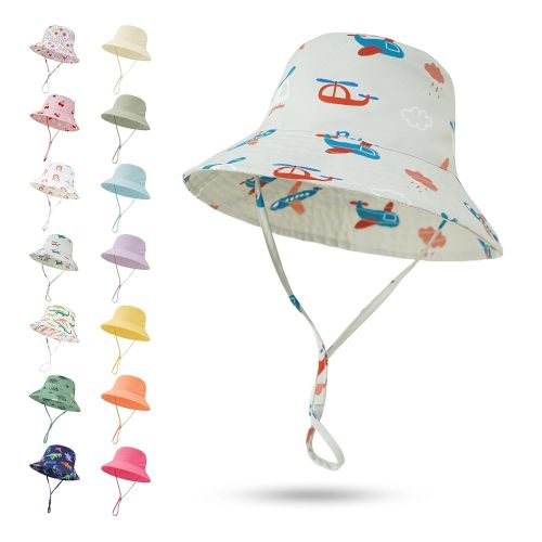 Baby Sun Hat 0-6 Years Boys Girls Adjustable Baby Bucket Hats UPF 50+ Wide Brim for Beach, Swim, Fishing, Camping