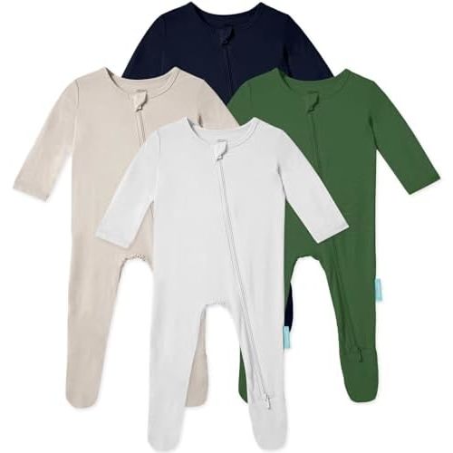 Baby Zipper Footie Pajamas, Supersoft Bamboo Rayon Baby Footed Pjs Boy Girl 0-3-6-9-18-24 Month Coverall Sleepers
