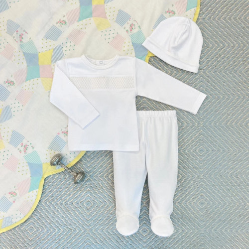 The Beaufort Bonnet Company Hart's Hold Me Set (Unisex)- Worth Avenue White With Palmetto Pearl Smocking