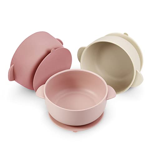 PandaEar 3 Pack Baby Bowls with Suction| Stay Put Silicone Food Bowl for Babies Kids Toddlers Infants| Food Grade Soft Safe BPA-Free Silicone (Pink)