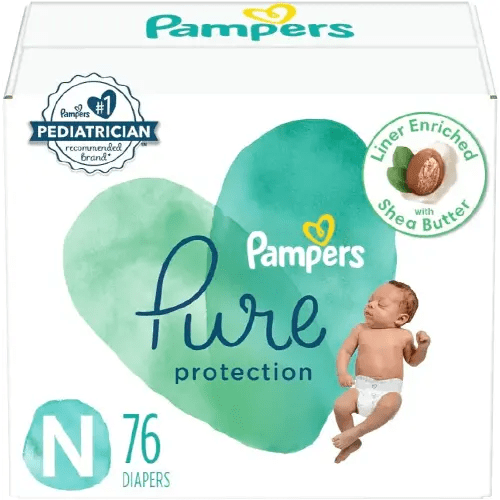 Pampers Pure Protection Diapers Newborn - Size 0, 76 Count, Hypoallergenic Premium Disposable Baby Diapers