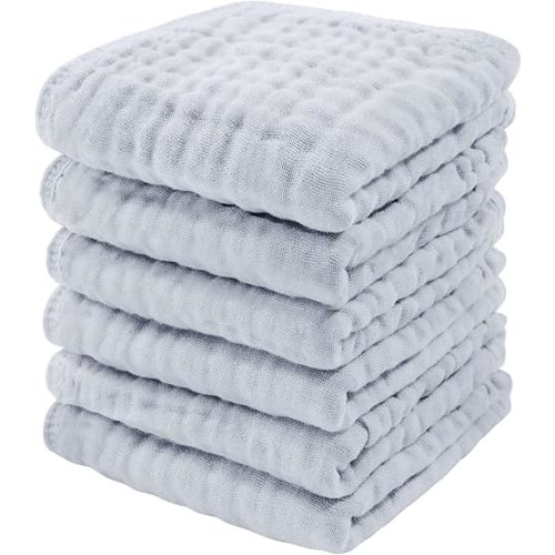 Comfy Cubs Muslin Baby Washcloths 6 Pack - Soft 6-Layer Cotton Wash Cloths for Sensitive Skin - 10"x10" Large, Gentle, Absorbent Infant Essentials for Newborn and Toddlers - (Slate)