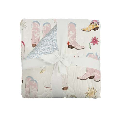 Daisy Boots Patchwork White Baby Blanket