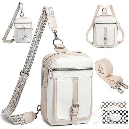 Sling Bag Crossbody Backpack - 2 in 1 Leather Cross Body Bag Fanny Pack with 2 Removable Straps