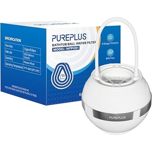 PUREPLUS Bathtub Bath Water Filter for Tub Faucet, 8 Stages Kinder Filter for Bathtub, 2500 Gallons Filtration,Reduces Chlorine & Heavy Metals, Removes Contaminants for Softer Skin and Hair, BPA Free