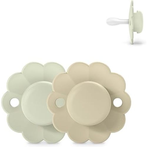 Suavinex Wonder Baby Pacifier, SX Pro Silicone Nipple, Reversible, Non Irritating Shield Design, 2 Pk Pacifiers 0-6 Months, Made in Europe, Aqua/Gray