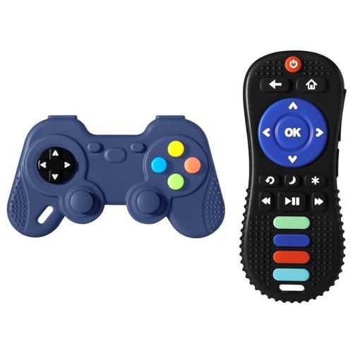2 Pack Baby Teething Toys, Baby Remote Control Toy & Gamepad teether for Babies 0-6 6-12 Months, Teether Toys for Newborns Sucking Needs, BPA Free (Blue & Black) - Blue Remote