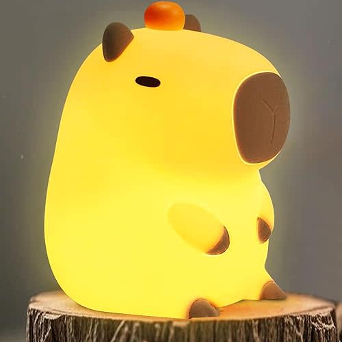 Capybara Night Light,Cute Tangerine LED Squishy Novelty Animal Night Lamp,Dimmable Soft Silicone Nursery Nightlight for Kids, Rechargeable Bedroom Touch Lamp, Dorm Decor, Baby Boys Girls Gift