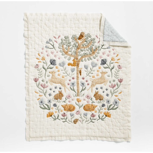 Wonderland Prairie Embroidered Organic Cotton Voile Baby Crib Quilt