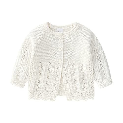 Baby Girls Knitted Cardigan Sweater Crewneck Knit Crochet Button Closure Cardigan Tops Coat Outwear for Toddler