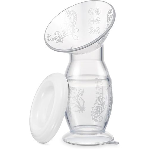 Manual Breast Pump, Food-Grade & BPA Free Silicone Pump with Dust-Cover Lid, Breast Milk Collection, One-Size-Fits-All, High-Temperature Resistant, No-Leak Design (3oz/90ml)