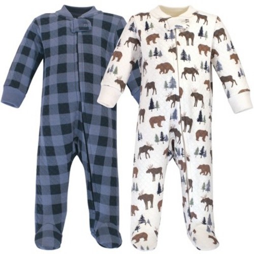 Hudson Baby Infant Boy Premium Quilted Zipper Sleep and Play 2pk, Moose Bear, Size: 0-3 months