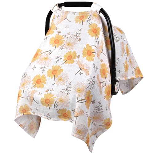 Metplus Muslin Carseat Cover for Babies,Breathable Infant Carseat Cover Lightweight Baby Carrier Cover for Girls Boys, Fit Spring Summer/Hot Days/Warm Weather