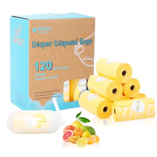 USBOO Diaper Disposal Bags - 8 Refill Rolls/120 Pack Baby Poop Bag with Dispenser | Tropical Fruit Scented | Leak Proof & Trash Bags for Diapers