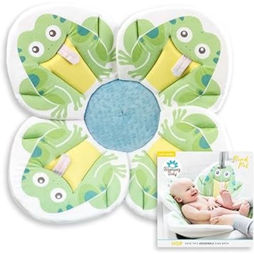 Blooming Bath Pond Pal Baby Bath Seat - Baby Tub Flower Bath Mat Baby Sink Bath Cushion - Soft Minky Fabric Baby Girl Newborn Essentials, Baby Registry Search - Baby Bathtub Pad (Frog)