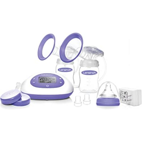 Lansinoh Signature Pro Double Electric Breast Pump, Portable with LCD Display, 3 Power Options, Includes 25mm Flanges, 2 Baby Bottles with 1 Slow Flow Bottle Nipple, and Carry Bag