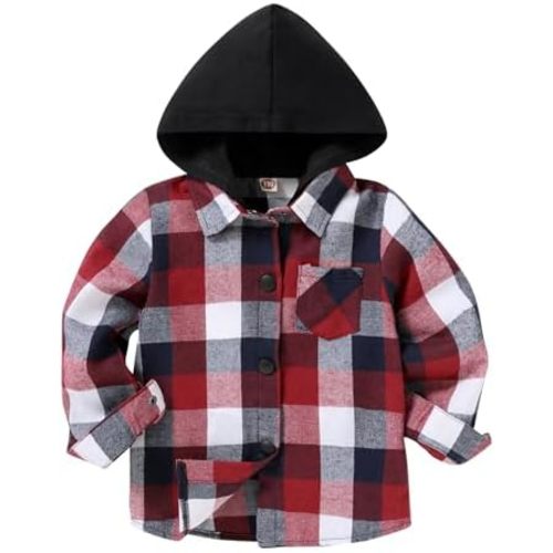 YOUNGER STAR Toddler Kids Boys Girls Flannel Hooded Plaid Shirt Button Baby Red Plaid Shirt Plaid Shirt Hooded Clothes