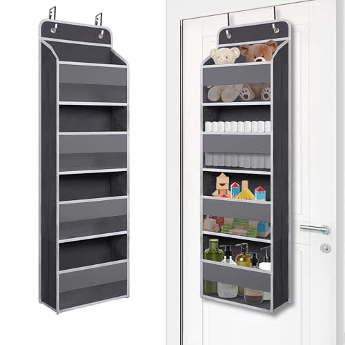 Over Door Organizer with 4 Large Capacity Pockets, Heavy Duty Hanging Organizer Storage for Closet Bathroom Nursery Bedroom Dorm, Toys Cosmetics Sundries and Baby Essentials, Gray