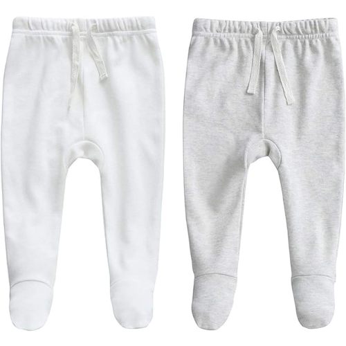 Owlivia Organic Baby Pant Legging Jogger for Infant, Baby Boy, Baby Girl, Toddler - 0-3 Months - White&grey Melange