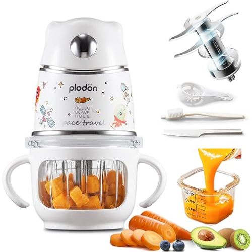Baby Food Maker, 10 oz Glass Puree Blender with Cup Sleeve, Silver