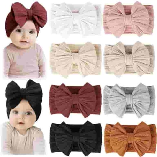 8 Pack Baby Headbands Soft Nylon Hairbands Hair Bows for Newborns Infants Toddlers and Baby Girls Elastic Hairbands for Daily Wear, Photoshoots WANGLI