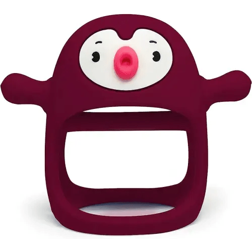 Smily Mia Penguin Buddy Never Drop Silicone Baby Teething Toy for 0-6month Infants, Baby Chew Toys for Sucking Needs, Hand Pacifier for Breast Feeding Babies, Car Seat Toy for New Born,Chimney Red