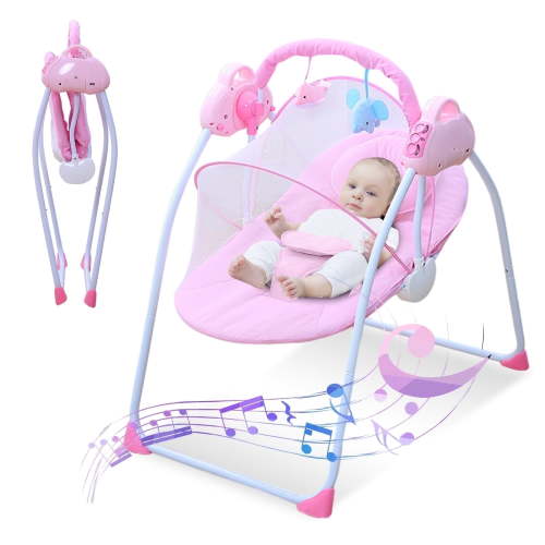 SLLINGLUO Folding Baby Swing, Bluetooth Infant Swing with Music and Toys, Baby Swing with 5-Point Harness, Pink