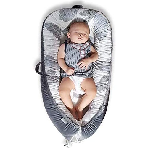 Mamibaby Baby Lounger Baby Nest Co-Sleeping for Baby, Ultra Soft & Breathable Fiberfill Portable Adjustable Newborn Lounger Crib Bassinet | Newborn Shower Gift Essential (Leaves Pattern)