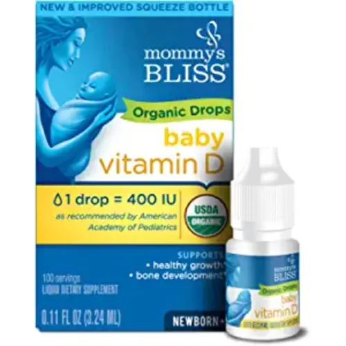 Mommy's Bliss Organic Baby Vitamin D Drops | Promotes Healthy Growth and Bone Development | Age Newborn+ | 0.11 Fl Oz (100 Servings) - Unflavored - Pack of 1