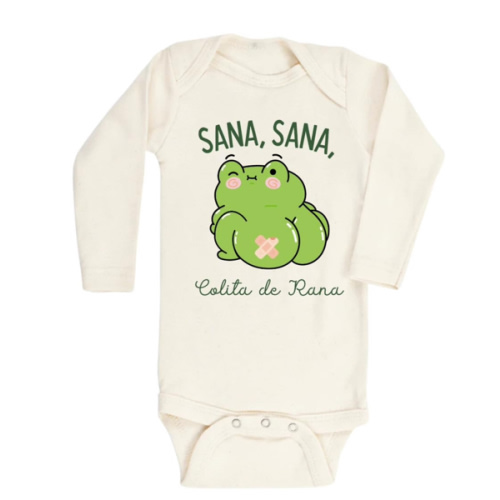 Cute Baby Bodysuit SANA, SANA, Colita de Rana Shirt Premium Custom Baby Clothes Unisex Baby Announcement Gift for Mom Newborn Outfit (Long Sleeve White, 6-9m)