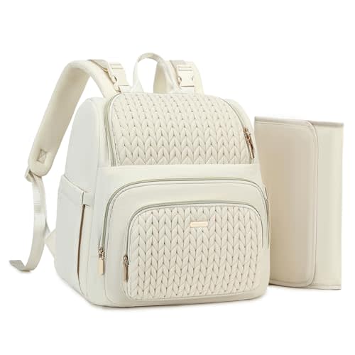 MAPLELILY Diaper Bag Backpack - Lightweight & Stylish, Boys, Girls & Baby Travel Essentials Tote with Changing Pad, Insulated Pocket, Stroller Strap - Baby Diaper Backpack for Mom, Maternity (Beige)