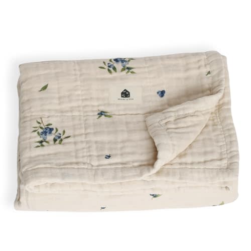 House of Elia 100% Organic Cotton Muslin Baby Swaddle Blanket | 4-Layer Soft & Breathable Crib Bedding for Newborns & Toddlers | Unisex Nursery Blanket | Ideal Baby Registry & Shower Gift (Blueberry)