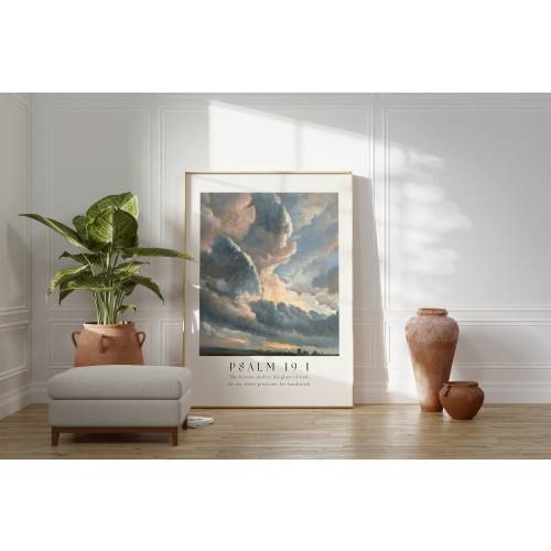 Psalm 19 The heavens declare the glory of God Poster, Clouds Art, Bible verse prints, Modern Christian Home Decor, Christian Faith Poster