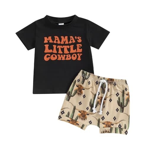 Western Baby Boy Clothes Highland Cow Farm Print T-shirt Casual Shorts Toddler Summer Country Cowboy Clothes Outfit
