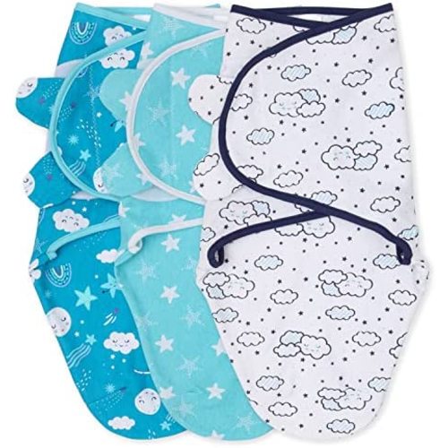 The Peanutshell Baby Swaddle Set for Boys or Girls | Cloud & Stars | Unisex 3 Pack (Medium/Large | 3-6 Months)