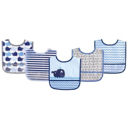 Luvable Friends Baby Boy Waterproof Peva Bibs 5pk, Blue Whale, One Size