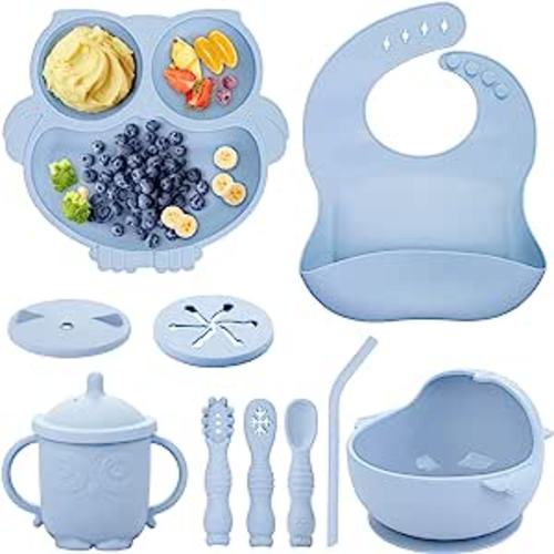 Amazon.com: Bnditeu Baby Weaning Set, Silicone Baby Feeding Set(10 Pcs), Toddler Weaning Set with Adjustable Bib, Suction Bowl, Plate, Fork, Spoon, Water & Snack Cup Kit, Baby Led Weaning Kit for Babies and Kids : Baby