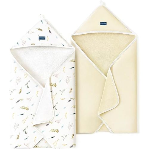 GRSSDER Baby Hooded Towel 2 Pack for Newborn, Super Soft Bath Towels with Original Designs, Ultra Absorbent Knit Terry, Large Toddler Towels with Hood for Boys Girls, Shower Gifts for Infant,34"x 34"
