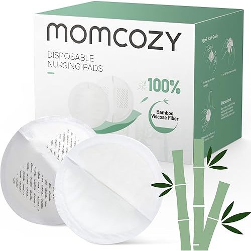 Momcozy Bamboo Fiber Disposable Nursing Pads, 100% Natural Materials and 100% Biodegradable Breast Pads, Breastfeeding Essentials for Moms, 80 Count